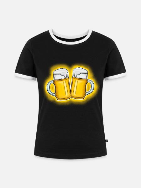 Bier Krüge anstoßen - Frauen Kontrast-T-Shirt - Schwarz/Weiß