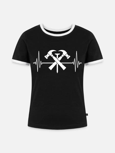 Dachdecker EKG Dachdecken Herzlinie - Frauen Kontrast-T-Shirt - Schwarz/Weiß