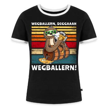 Löten Bier Trinksprüche Saufshirt - Frauen Kontrast-T-Shirt - Schwarz/Weiß - Vorne - Selfina (174cm)