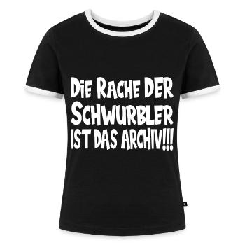 Die Rache der Schwurbler ist das Archiv - Frauen Kontrast-T-Shirt - Schwarz/Weiß - Vorne - Selfina (174cm)