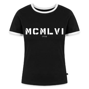 Römische Zahl Geburtsjahr Made in 1956 - Frauen Kontrast-T-Shirt - Schwarz/Weiß - Vorne - Selfina (174cm)