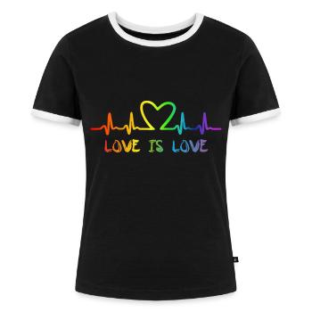 LGBT Love Regenbogen Herzschlag - Frauen Kontrast-T-Shirt - Schwarz/Weiß - Vorne - Selfina (174cm)