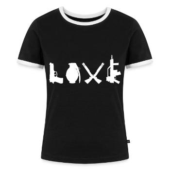 LOVE Banksy Waffen Typografie Street Art - Frauen Kontrast-T-Shirt - Schwarz/Weiß - Vorne - Selfina (174cm)