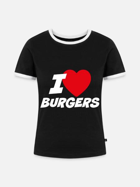 Ich liebe Burger - Frauen Kontrast-T-Shirt - Schwarz/Weiß