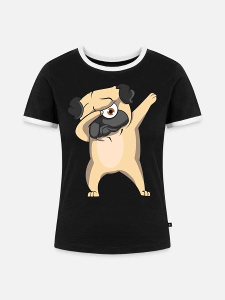 Dabbing Mops Cartoon - Frauen Kontrast-T-Shirt - Schwarz/Weiß