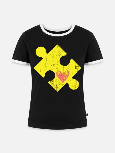 Puzzleteil mit Herz - Frauen Kontrast-T-Shirt - Schwarz/Weiß