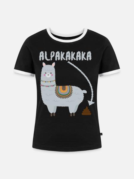 LAMA ALPAKA - Frauen Kontrast-T-Shirt - Schwarz/Weiß