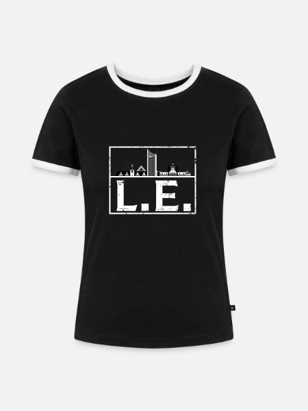 Leipzig L.E. mit Skyline - Frauen Kontrast-T-Shirt - Schwarz/Weiß