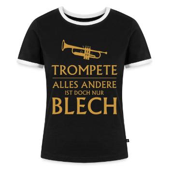 Trompete Blech Geschenk - Frauen Kontrast-T-Shirt - Schwarz/Weiß - Vorne - Selfina (174cm)