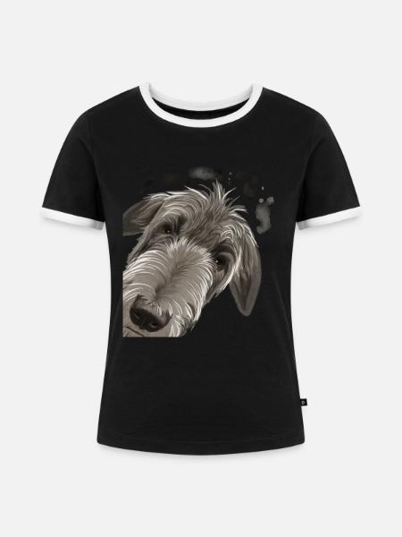 Neugieriger Deerhound Hund - Frauen Kontrast-T-Shirt - Schwarz/Weiß