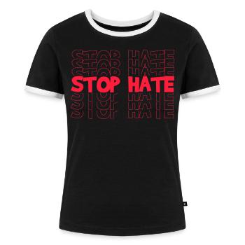 STOP HATE - Frauen Kontrast-T-Shirt - Schwarz/Weiß - Vorne - Selfina (174cm)