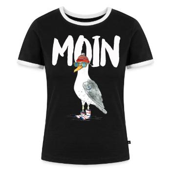 MÖWE MOIN NORDSEE - Frauen Kontrast-T-Shirt - Schwarz/Weiß - Vorne - Selfina (174cm)