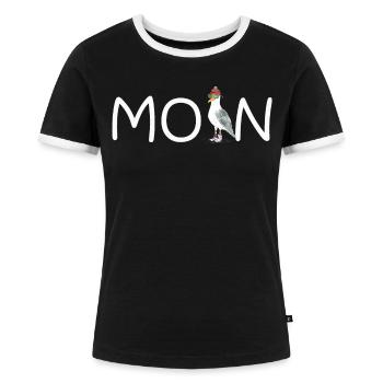 MOIN MÖWE NORDSEE - Frauen Kontrast-T-Shirt - Schwarz/Weiß - Vorne - Selfina (174cm)