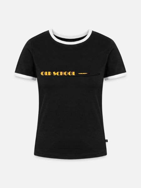old school, oldschool, vinyl - Frauen Kontrast-T-Shirt - Schwarz/Weiß