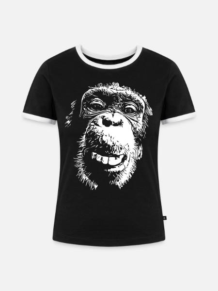 Affe Affengesicht Schimpanse Menschenaffe - Frauen Kontrast-T-Shirt - Schwarz/Weiß