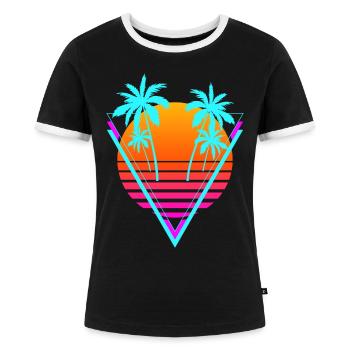 Vaporwave Ästhetische Retro-Sonnenuntergang Palme - Frauen Kontrast-T-Shirt - Schwarz/Weiß - Vorne - Selfina (174cm)