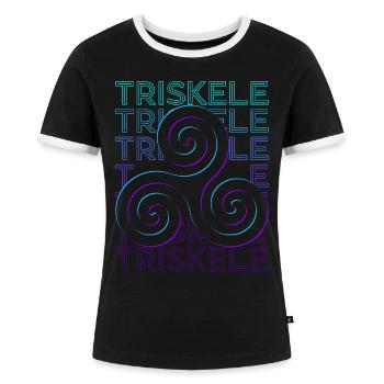 Triskele Triskelion Altes keltisches Symbol - Frauen Kontrast-T-Shirt - Schwarz/Weiß - Vorne - Selfina (174cm)