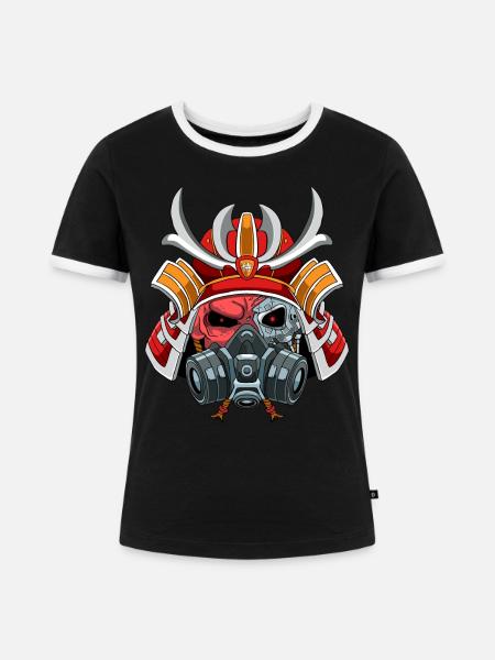 Cyborg Samurai-Krieger Bushido Cyber-Ästhetik - Frauen Kontrast-T-Shirt - Schwarz/Weiß