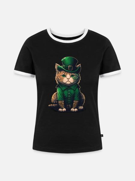 St. Patty Cat - Frauen Kontrast-T-Shirt - Schwarz/Weiß