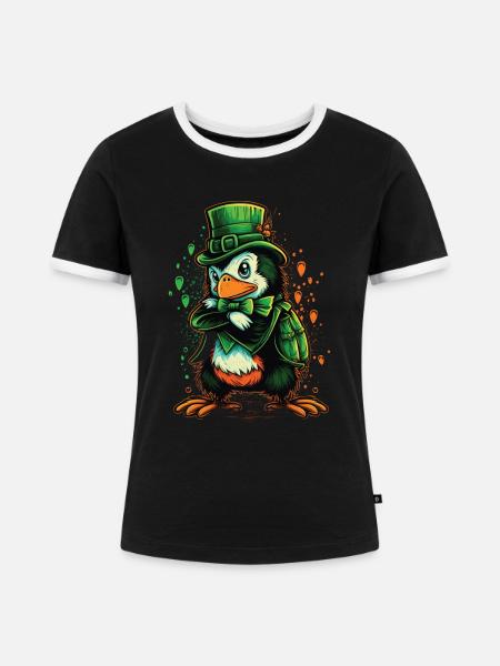 Pinguin St. Patty - Frauen Kontrast-T-Shirt - Schwarz/Weiß