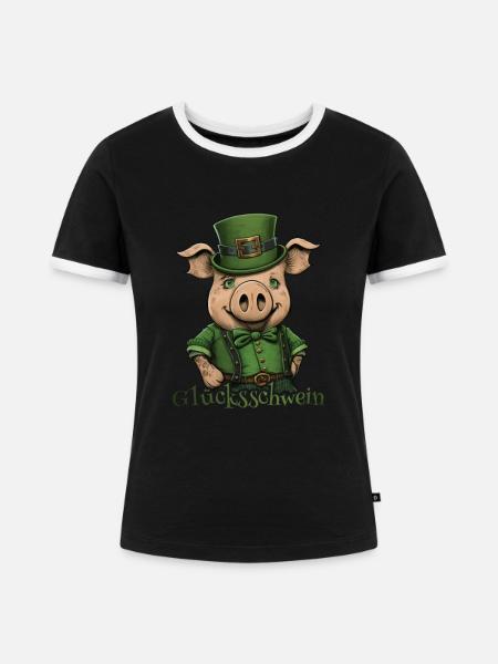 Glücksschwein St. Patty Schwein - Frauen Kontrast-T-Shirt - Schwarz/Weiß
