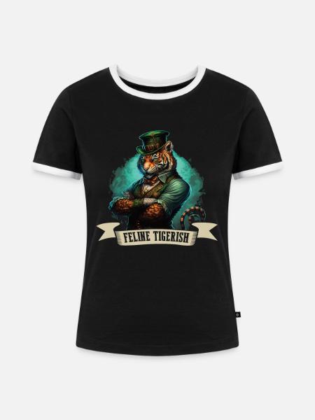 Feline Tigerish St. Patty - Frauen Kontrast-T-Shirt - Schwarz/Weiß