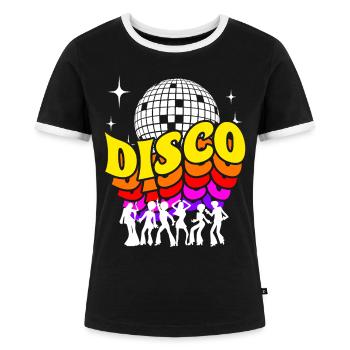 Disco 70er Retro Shirt - Frauen Kontrast-T-Shirt - Schwarz/Weiß - Vorne - Selfina (174cm)
