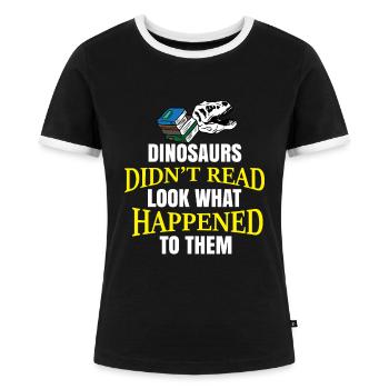 Dinosaurier Lesen Bücher lustig bibliothek - Frauen Kontrast-T-Shirt - Schwarz/Weiß - Vorne - Selfina (174cm)