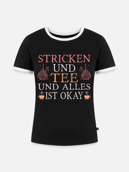 Stricken und Tee - Frauen Kontrast-T-Shirt - Schwarz/Weiß