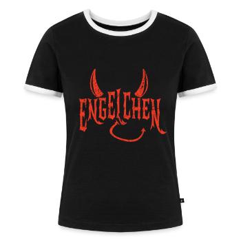 Engelchen Teufel Engel Teufelchen Hörner - Frauen Kontrast-T-Shirt - Schwarz/Weiß - Vorne - Selfina (174cm)