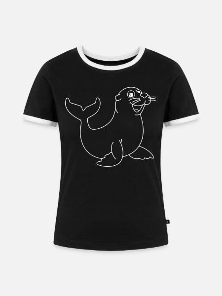 Seerobbe Seekuh Süß Robbe - Frauen Kontrast-T-Shirt - Schwarz/Weiß