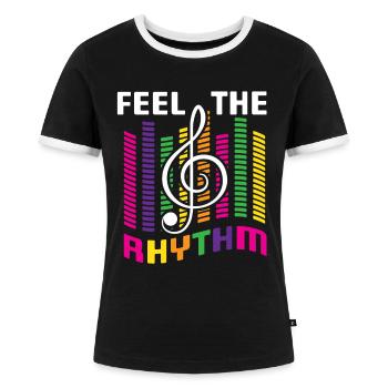 Musiker Musik Rhythmus Notenschlüssel - Frauen Kontrast-T-Shirt - Schwarz/Weiß - Vorne - Selfina (174cm)