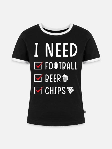 Football Bier Chips - Frauen Kontrast-T-Shirt - Schwarz/Weiß