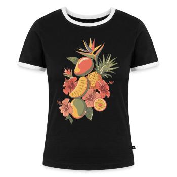 Exotische Früchte und Blumen Arrangement - Frauen Kontrast-T-Shirt - Schwarz/Weiß - Vorne - Selfina (174cm)