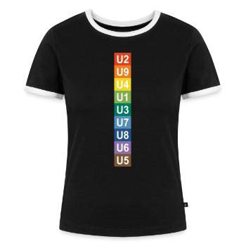 U-Bahn Regenbogen Berlin - Frauen Kontrast-T-Shirt - Schwarz/Weiß - Vorne - Selfina (174cm)