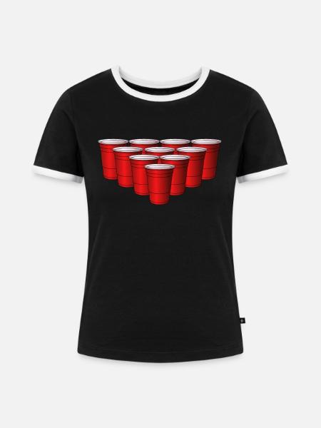 Beer Pong 10 Cups - Frauen Kontrast-T-Shirt - Schwarz/Weiß