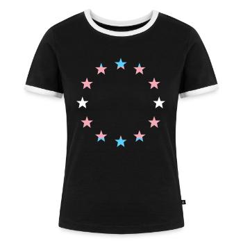 Europa Flagge Regenbogenflagge Transgender - Frauen Kontrast-T-Shirt - Schwarz/Weiß - Vorne - Selfina (174cm)