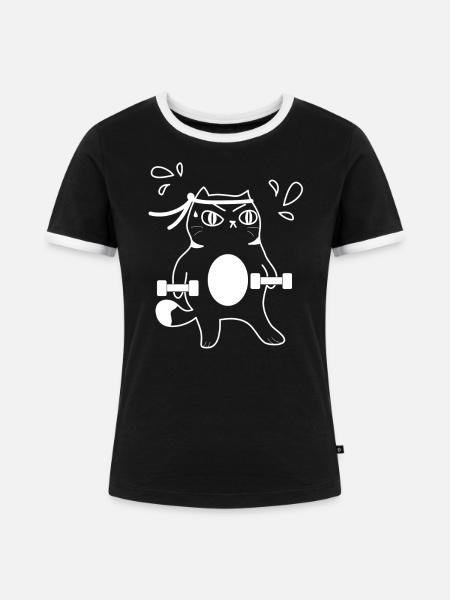 Katzen Workout - Frauen Kontrast-T-Shirt - Schwarz/Weiß