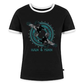 Hugin und Munin Raben Odin Nordische Mythologie - Frauen Kontrast-T-Shirt - Schwarz/Weiß - Vorne - Selfina (174cm)