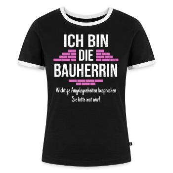 Bauherrin Hausbau Haus Richtfest Spatenstich Idee - Frauen Kontrast-T-Shirt - Schwarz/Weiß - Vorne - Selfina (174cm)