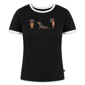Dackel Yoga - Frauen Kontrast-T-Shirt - Schwarz/Weiß - Vorne - Selfina (174cm)