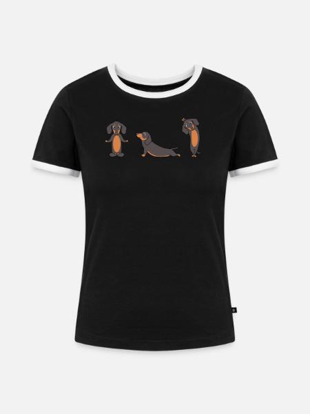 Dackel Yoga - Frauen Kontrast-T-Shirt - Schwarz/Weiß