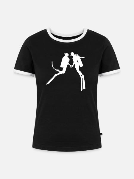 Tauchen Liebespaar Ehepaar - Frauen Kontrast-T-Shirt - Schwarz/Weiß