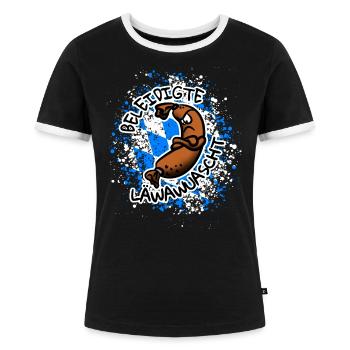 Beleidigte Leberwurst auf bairisch | Läwawuascht - Frauen Kontrast-T-Shirt - Schwarz/Weiß - Vorne - Selfina (174cm)