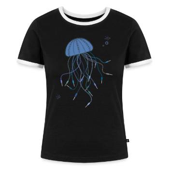 Modularer Quallen-Synthesizer - Frauen Kontrast-T-Shirt - Schwarz/Weiß - Vorne - Selfina (174cm)
