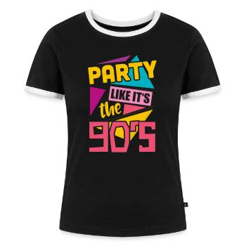 90er Jahre Party - Frauen Kontrast-T-Shirt - Schwarz/Weiß - Vorne - Selfina (174cm)