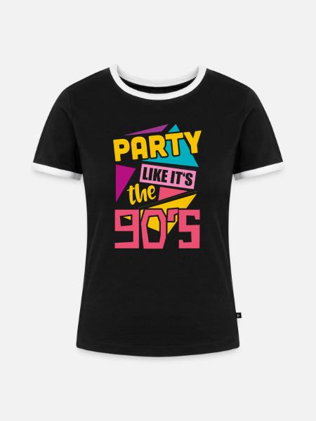 90er Jahre Party - Frauen Kontrast-T-Shirt - Schwarz/Weiß