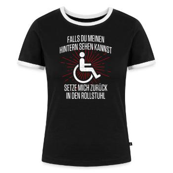 Lustiges Gehbehinderten Rollstuhlfahrer T-Shirt - Frauen Kontrast-T-Shirt - Schwarz/Weiß - Vorne - Selfina (174cm)