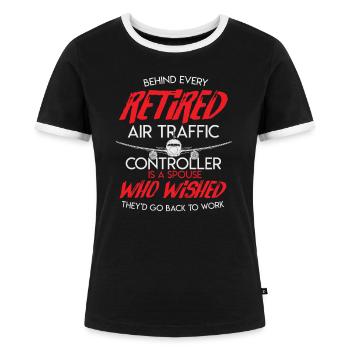 Air Traffic Retirement Air Controller Flugzeug - Frauen Kontrast-T-Shirt - Schwarz/Weiß - Vorne - Selfina (174cm)