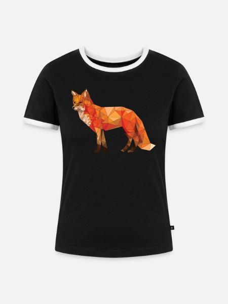 Geometrisches Fox-T-Stück grafisches Fox-Geschenk - Frauen Kontrast-T-Shirt - Schwarz/Weiß